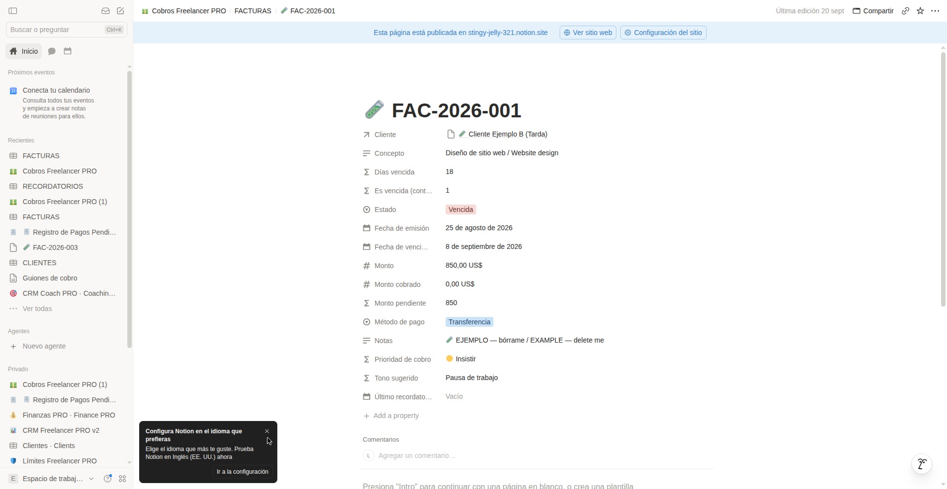 Ficha de factura con días de atraso, tono sugerido y guion